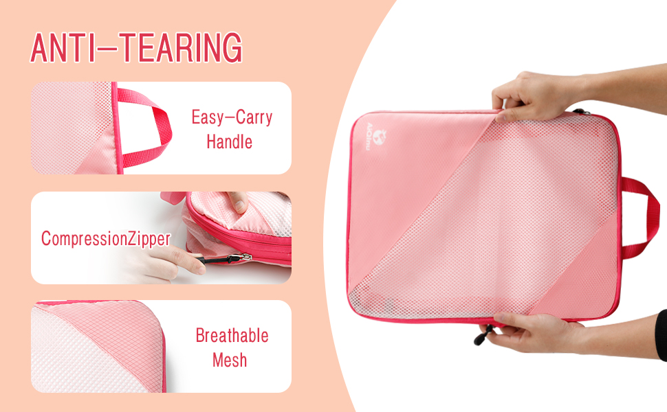 Набір органайзерів для валізи AiQInu: 5 шт. з компресією, мішки для білизни та взуття, рожевий