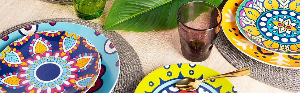 Excelsa Mandala Червоний Сервіз для Столу, 18-Piece, Порцеляна