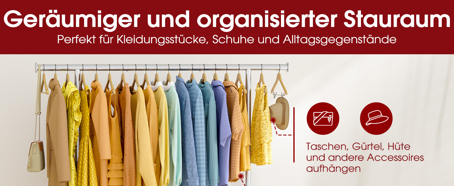 Вешалка для одягу на колесах, з полицею та широкою перекладиною, 116 x 43 x 150 см, сріблястого кольору
