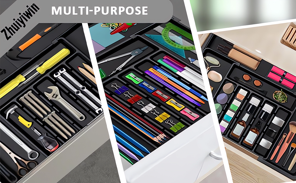 Органайзер для столових приборів ZHUlYIWIN в шухляду, розсувний, з тримачами для ножів (сірий)