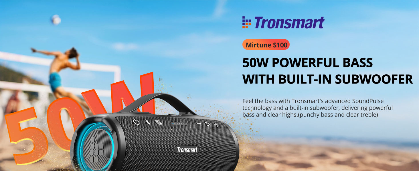 Tronsmart Mirtune S100: Bluetooth колонка водонепроникна IPX7, 20 год, для пляжу та вечірок (Чорна)