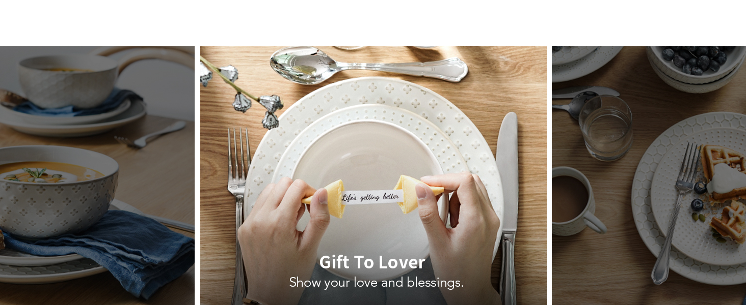 Набір посуду LE TAUCI: 12 елементів (4 сервізи) – тарілки, десертні тарілки, миски, білий колір, для миття в посудомийній машині