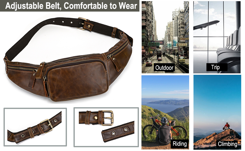 Чоловіча поясна сумка з натуральної шкіри Luufan, колір кавовий