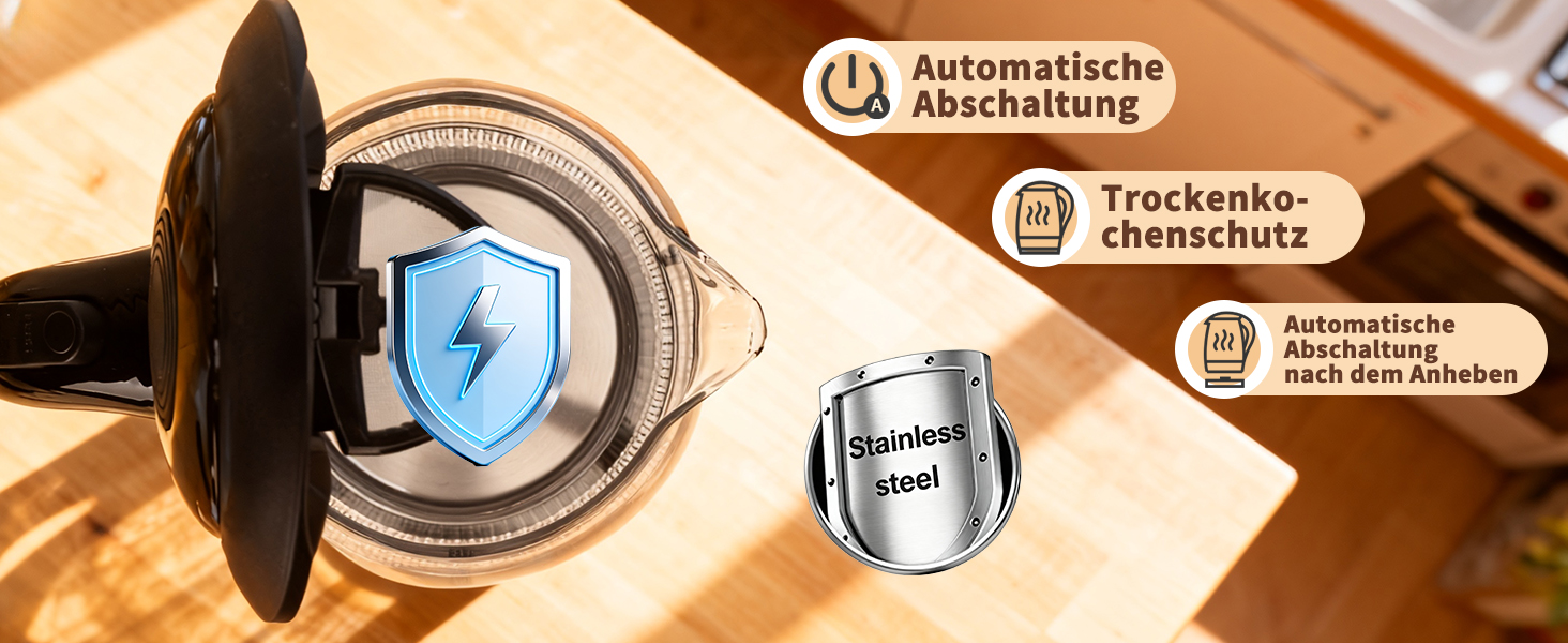 Електричний чайник Aigostar Adam, 1.7 л, 2200 Вт, LED, скло, без BPA, з фільтром від накипу, чорний