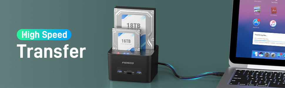 Док-станція для жорстких дисків FIDECO з двома відсіками, USB 3.0, підтримка UASP, TF/SD карт, для HDD/SSD SATA 2.5