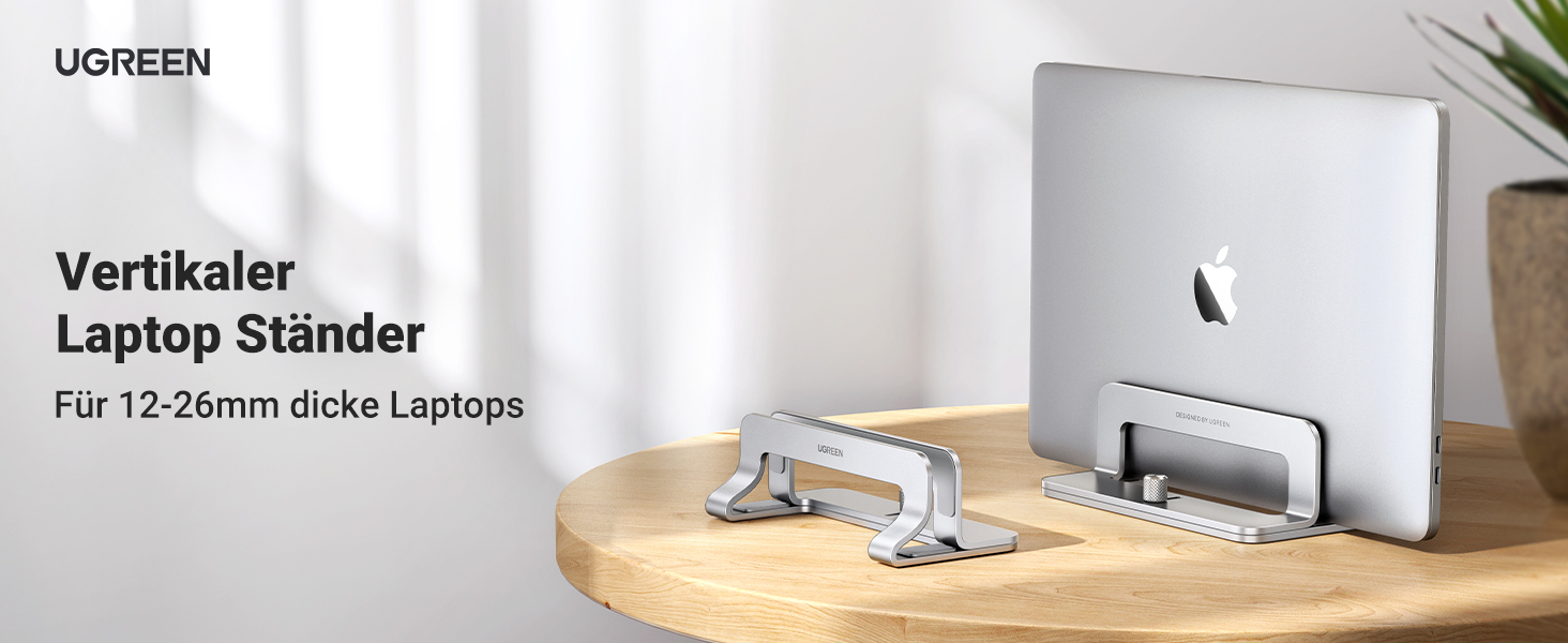 Підставка для ноутбука UGREEN вертикальна, алюміній, 3 слоти, для MacBook Pro/Air, iPad, Huawei, Surface, Dell, HP - срібна