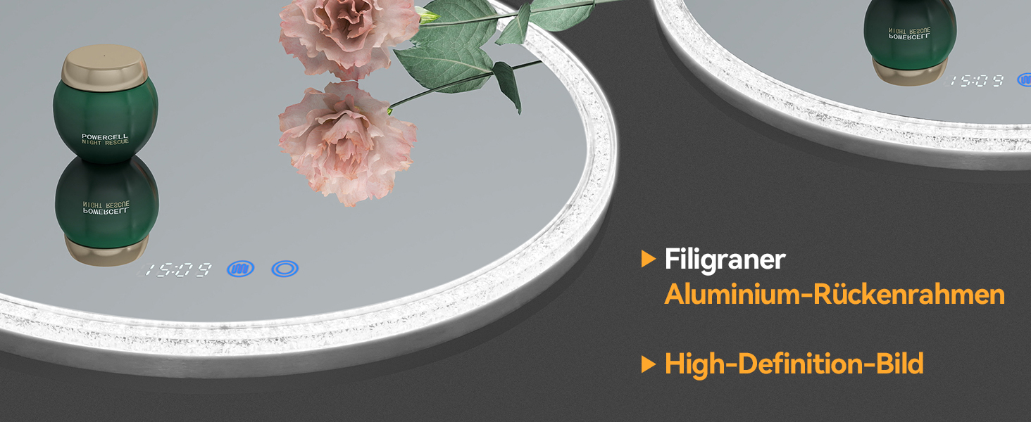 Дзеркало для ванної кімнати YOURLITE з підсвічуванням, 60 см, LED, сенсорне керування, 3 кольори, регулювання яскравості, протизапітніння, функція пам'яті, годинник, білий (сріблястий)