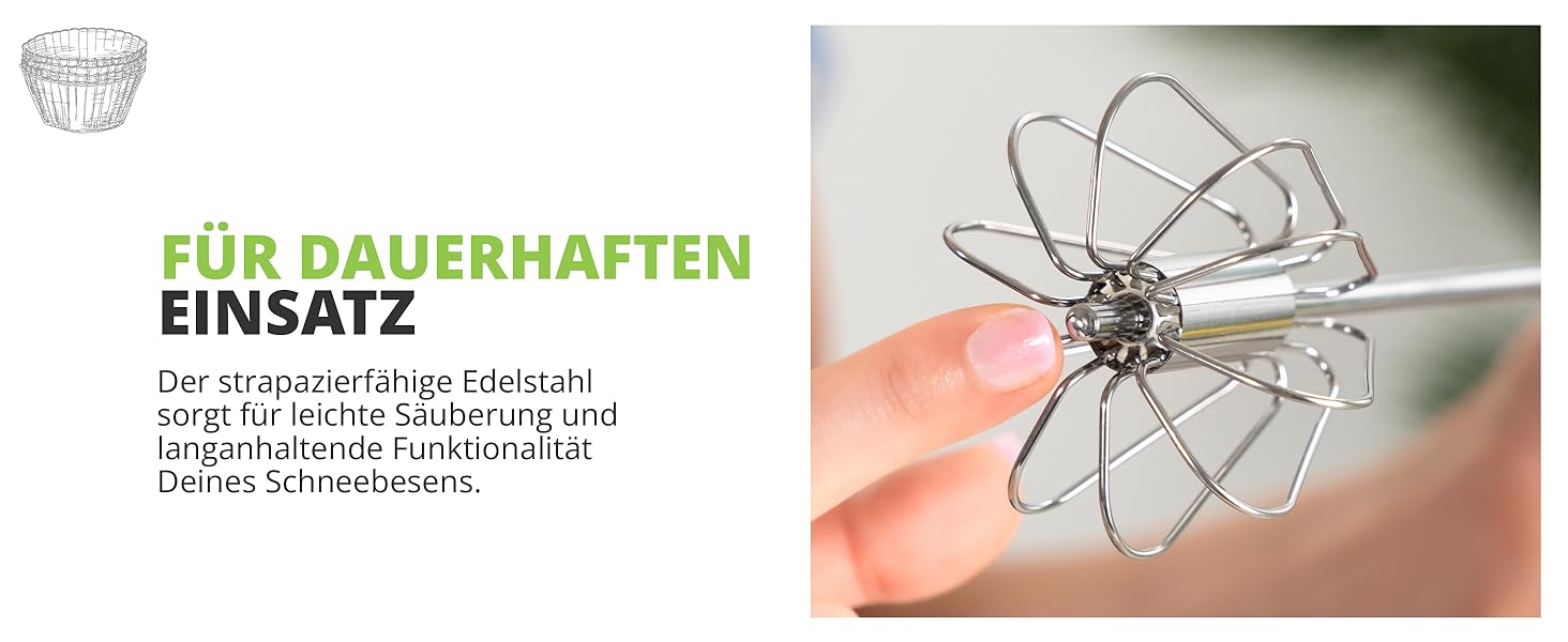 Ручний міксер Oliver's Kitchen® Hand-Quirl - Автоматичний вінчик для яєць, масла, вершків, кави, коктейлів | Без батарейок, компактний, зелений