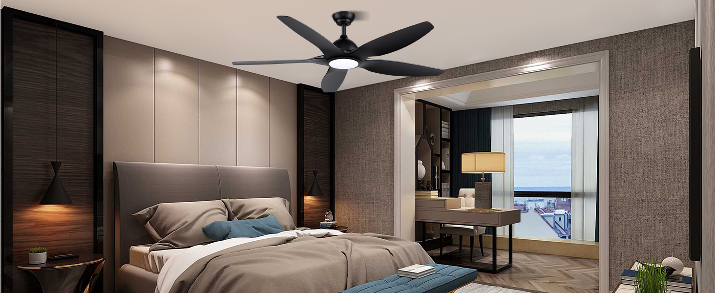 Стеляний вентилятор Newday 153см, чорний з підсвіткою та пультом, 5 лопастей, DC мотор, регулювання швидкості, таймер, для дому