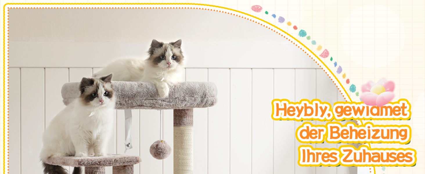 Котячий будиночок Heybly HCT008SW: міцний котячий будиночок з великим м'яким лежаком, місцем для сну та сизалевими стовпчиками для дряпання (коричнево-бежевий)