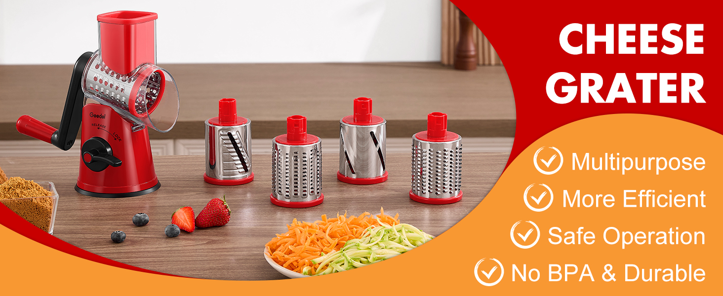 Трока для овочів та сиру з 3 наборами лез, біла (червоно-чорна, 5 лез)