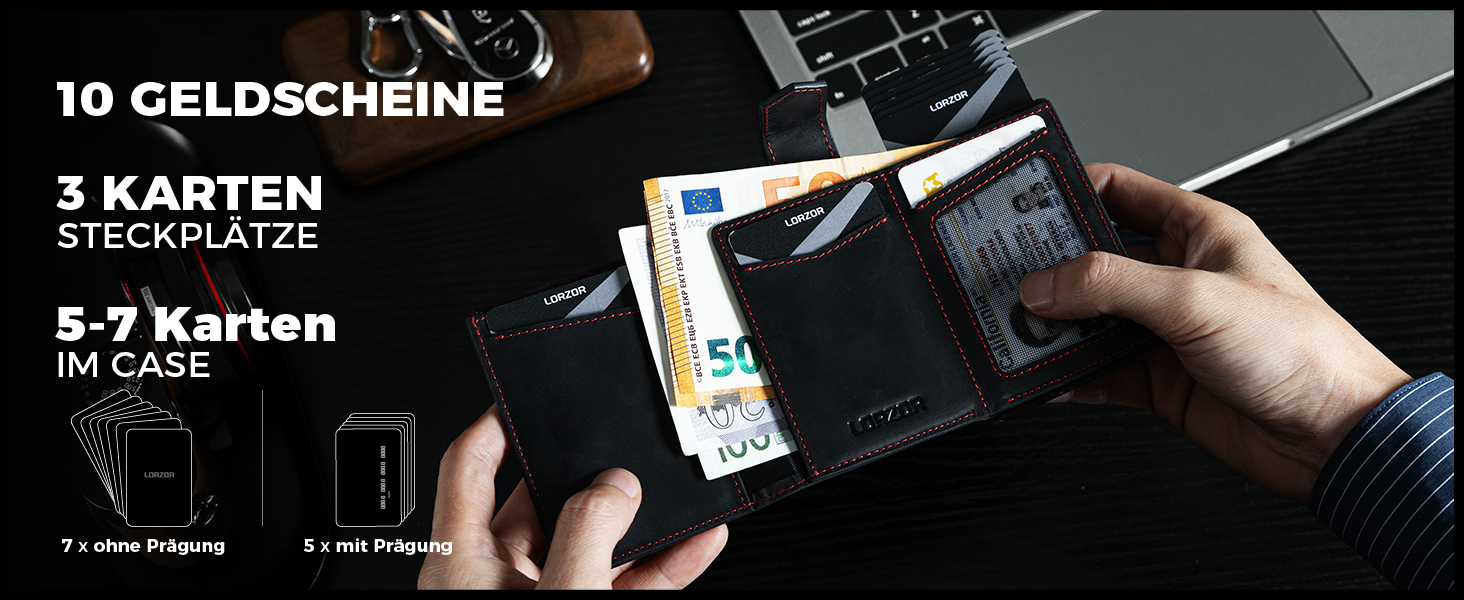 Чоловіче картхолдер LORZOR з магнітною застібкою: slim wallet з відділенням для монет, RFID захистом, вміщує 10 карт, коричневий