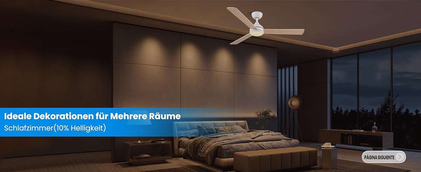 Стеляний вентилятор CJOY з підсвічуванням, 107 см, з пультом керування, тихий, DC, реверсивний, пам'ять 3CCT, диммування, 6 швидкостей, таймер для спальні (132 см, білий)