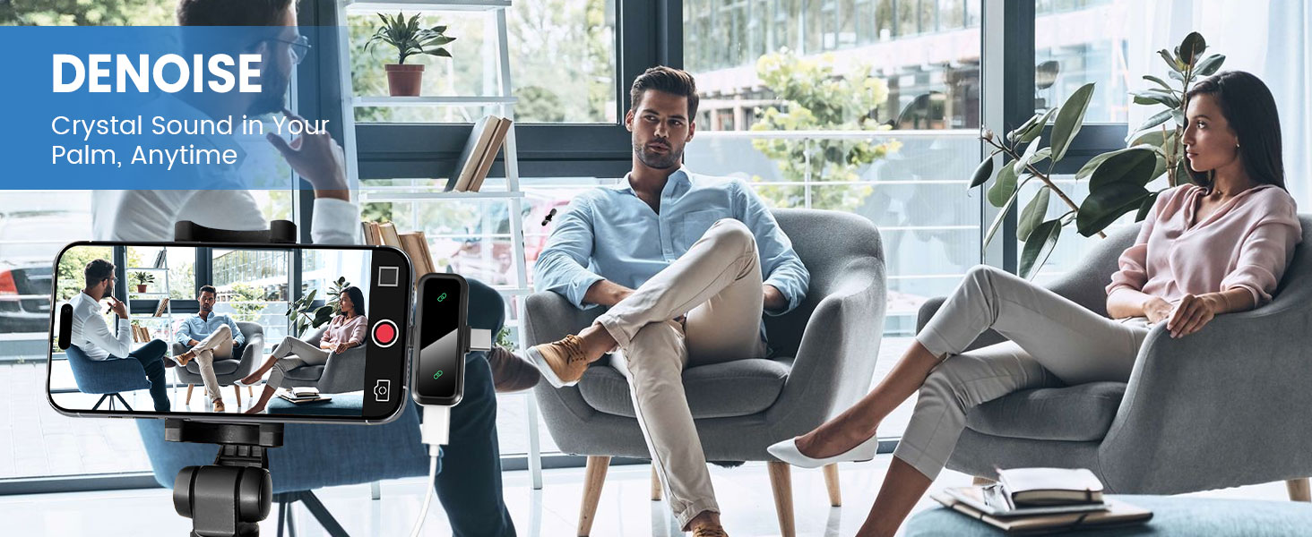 Беспроводной петличный микрофон Dual Set - Plug & Play, с автоматическим сопряжением, шумоподавлением, для iPhone, Android, USB-C устройств, YouTube, подкастов и видеосъемки