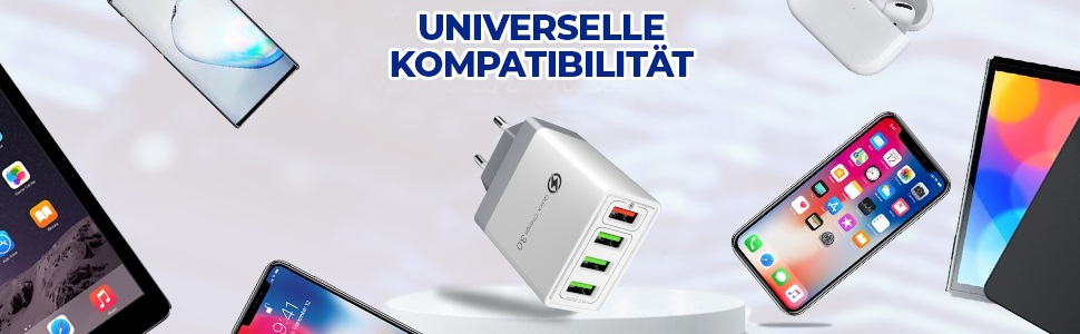 Мережевий адаптер USB 33W з 4 портами, швидка зарядка QC 3.0, для iPhone 16/15/14/13/12/11, Samsung, iPad та інші пристрої