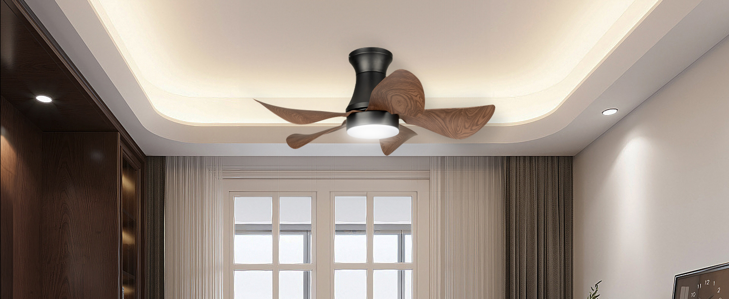 Стеляний вентилятор з підсвіткою для спальні: 76 см, тихий вентилятор з пультом дистанційного керування для вітальні, реверсивний DC-двигун, імітація натурального дерева, 5 лопатей, таймер, VV, шпон дерева