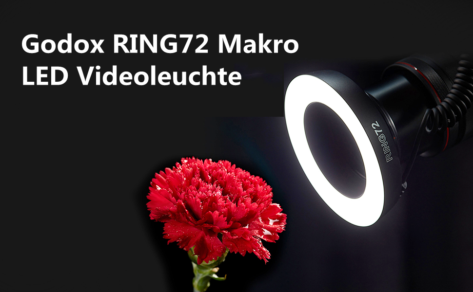 GODOX RING72 LED кільцева лампа для відео та фотозйомки з регулюванням яскравості, 72 LED, 5600K, адаптери 49-77mm
