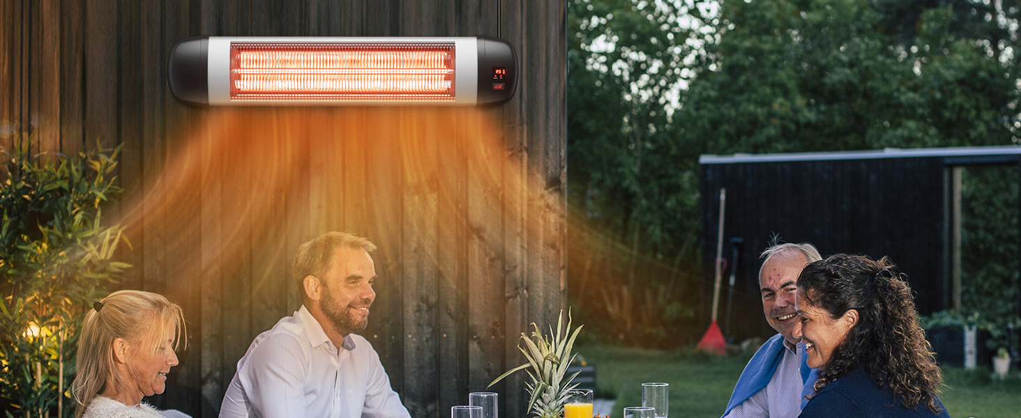 Інфрачервовий обігрівач для тераси Mursche 2500W з пультом керування. Електричний настінний обігрівач для вулиці, балкона, саду та тераси. 3 режими нагріву.