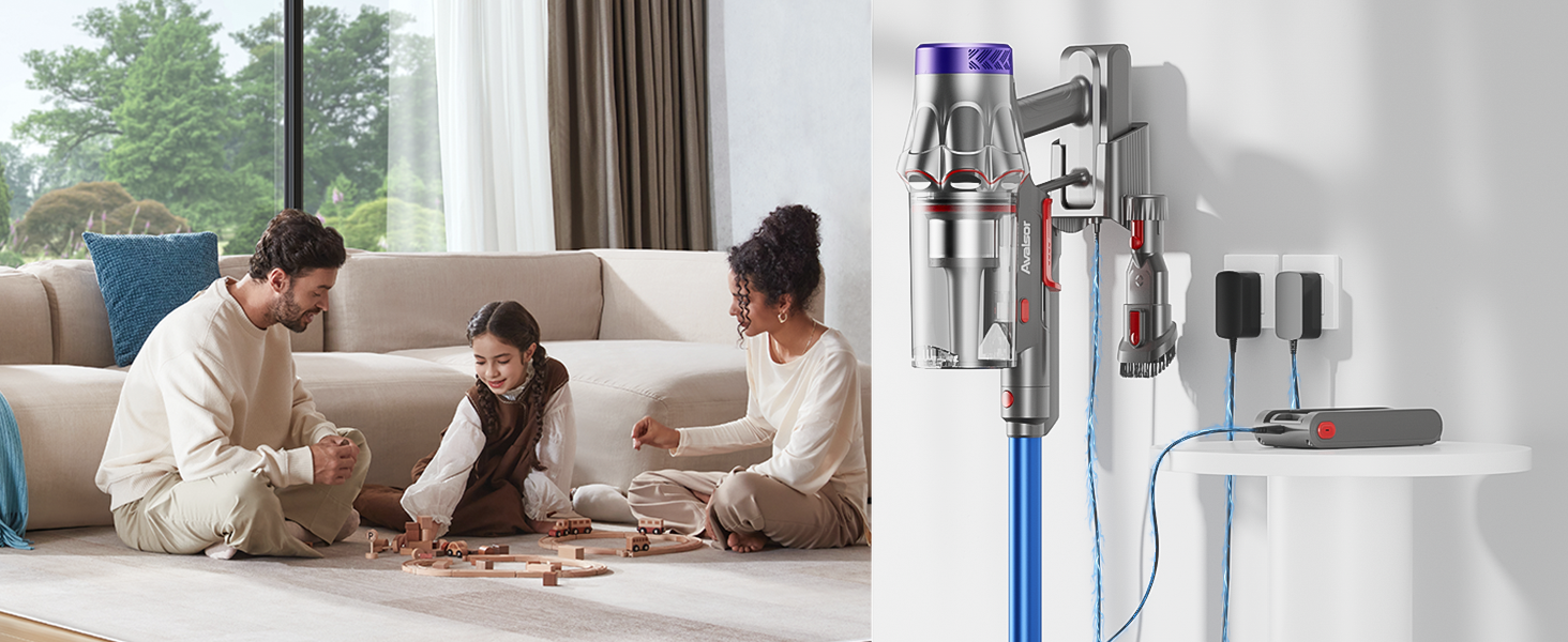 Бездротовий акумуляторний пилосос 48000Pa/580W/65Min, об'єм 1,8L з функцією від'єднання пилу, антизаплутана щітка, 8-ступенева фільтрація. Підходить для килимів, шерсті тварин та твердих поверхонь. Колір: блакитний