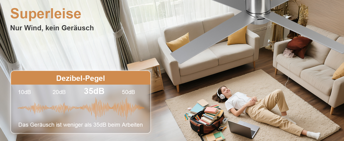 Стеляний вентилятор Ohniyou з підсвічуванням та пультом керування – 96,5 см (38 дюймів). Тихий, димування, для спальні, тераси, внутрішнього/зовнішнього використання (нікель, сучасний)