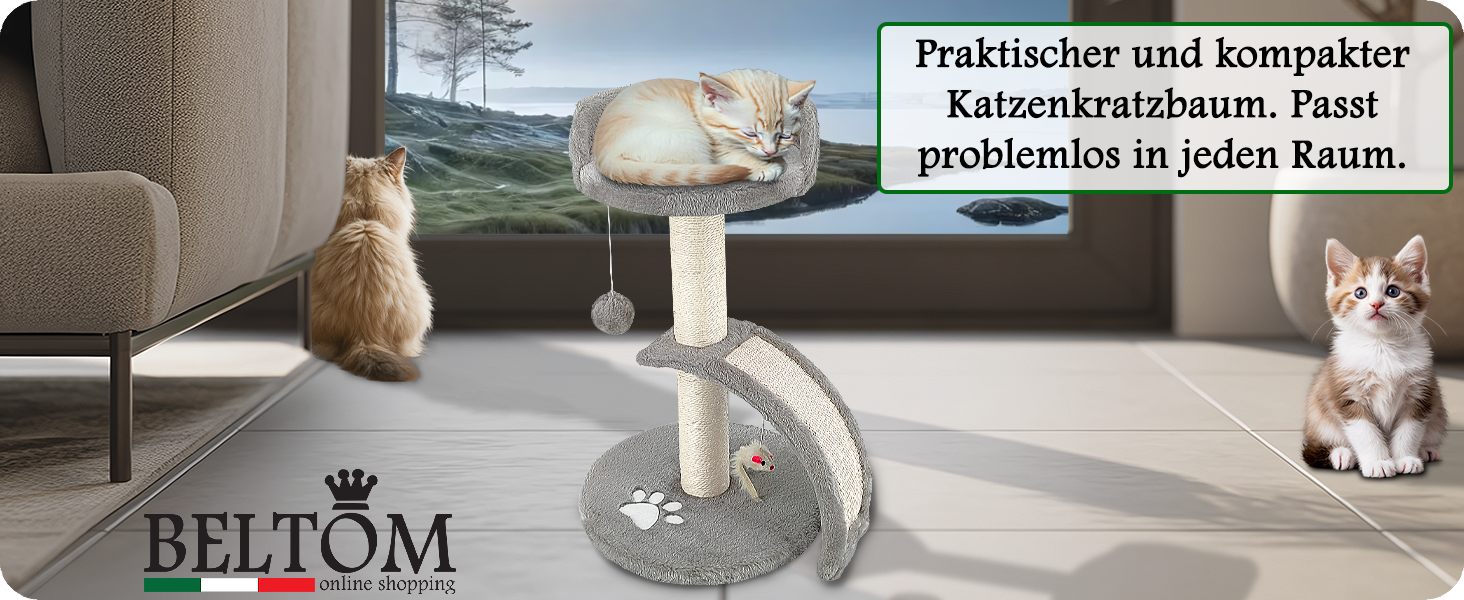 Дерево-кіт Beltom® Kratzbaum 54 см. Рожево-біле (сіре) - ігровий комплекс для котів