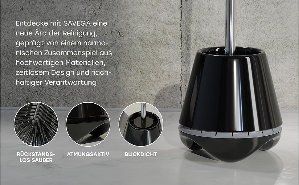 SAVEGA® Оригінальна силіконова щітка для унітазу - комплект з тримачем. Антибактеріальна щітка для туалету, чорний/сірий колір.