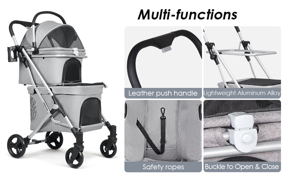 Beberoad Розкладний візок для собак, 2-поверховий візок для маленьких собак та котів, візок для домашніх тварин Beberoad, переноска для собак та котів, чорний, 2 поверхи