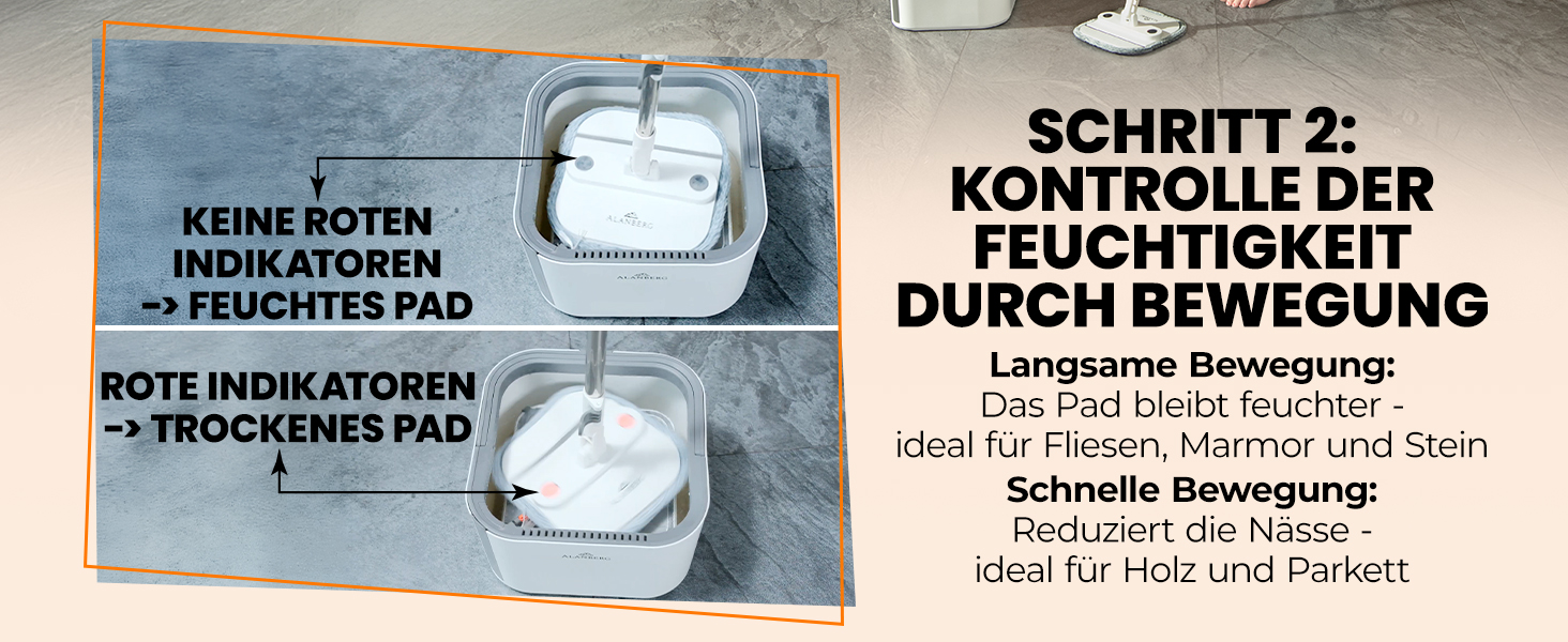 Набір для миття підлоги з відром ALANBERG® Gen2, білий: 360° самовіджимання, система з двома камерами, 2 мікрофібрових насадок