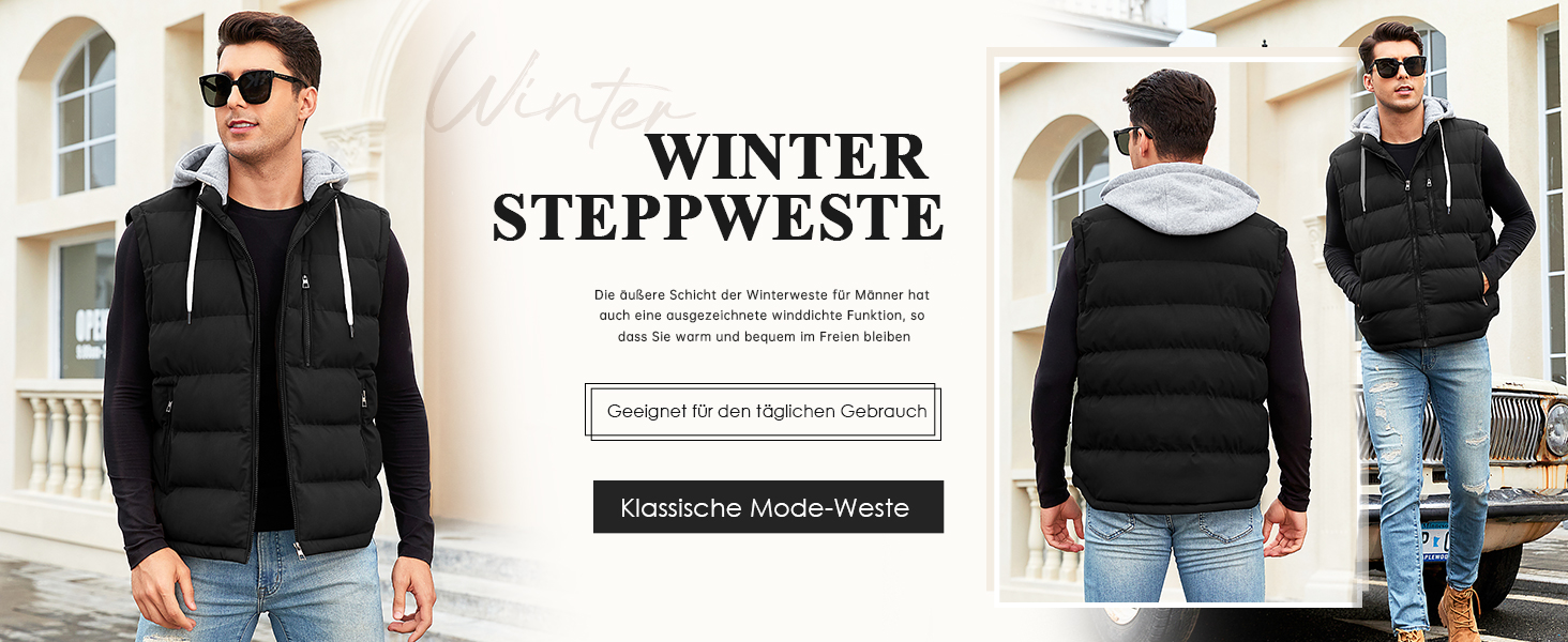 Чоловіча степкова жилетка Vancavoo на осінь/зиму з капюшоном, чорна, розмір M