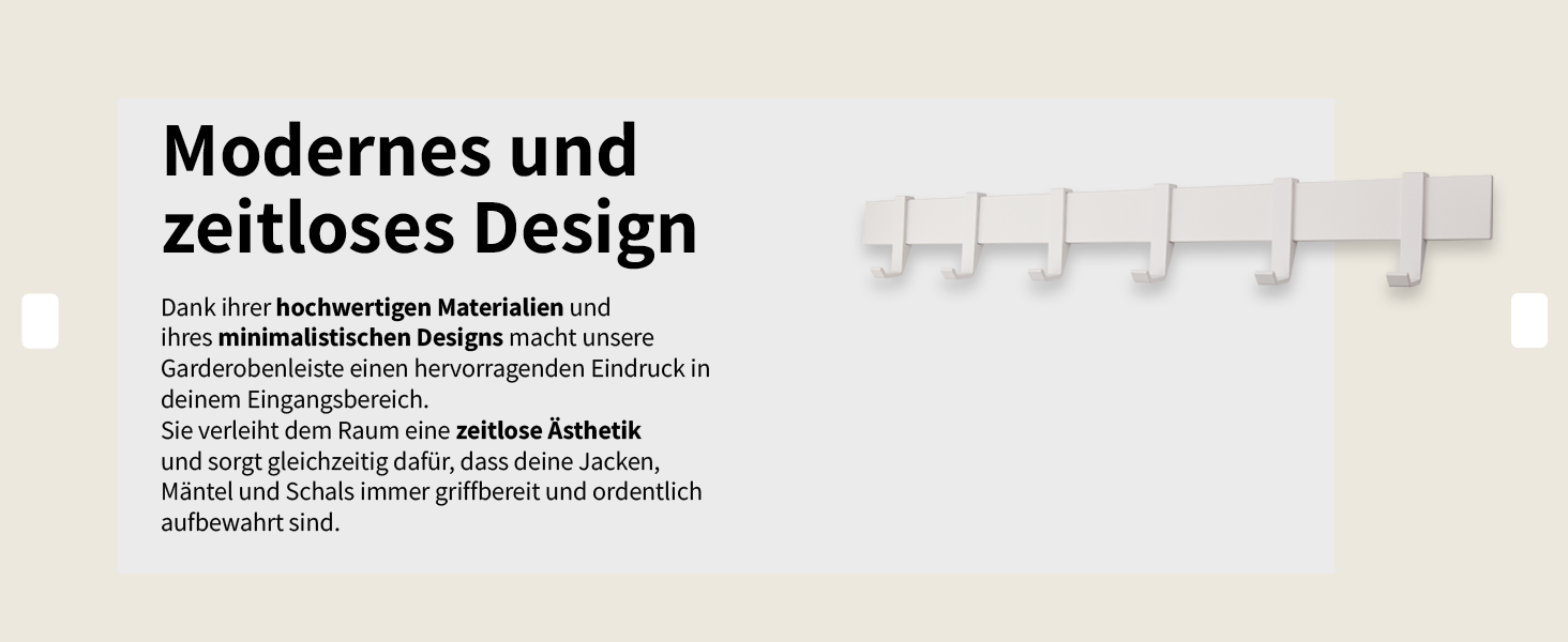 Стійка для одягу Designfabrik Hamburg, настінна металева вішалка з рухомими гачками, сучасний дизайн, чорна, 58 см, матова біла