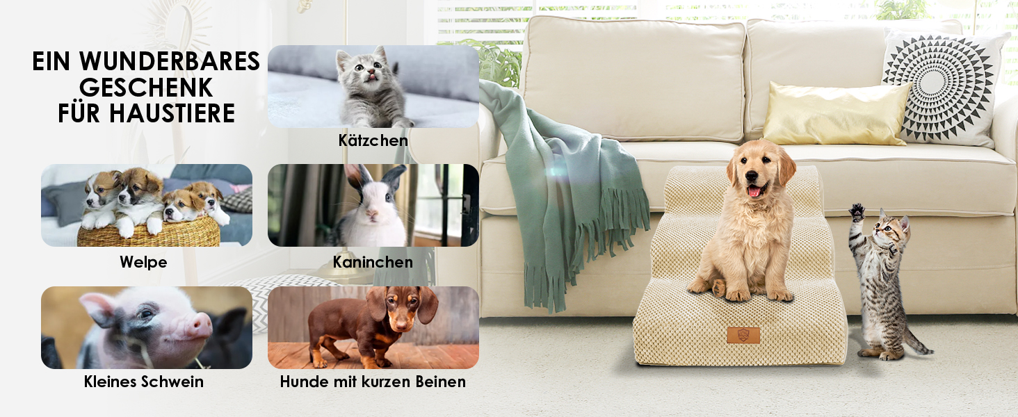 Сходинки для собак Zvonema: 3 сходинки, 60x40x40 см, водонепроникні, з неслизьким покриттям, для маленьких собак, бежеві