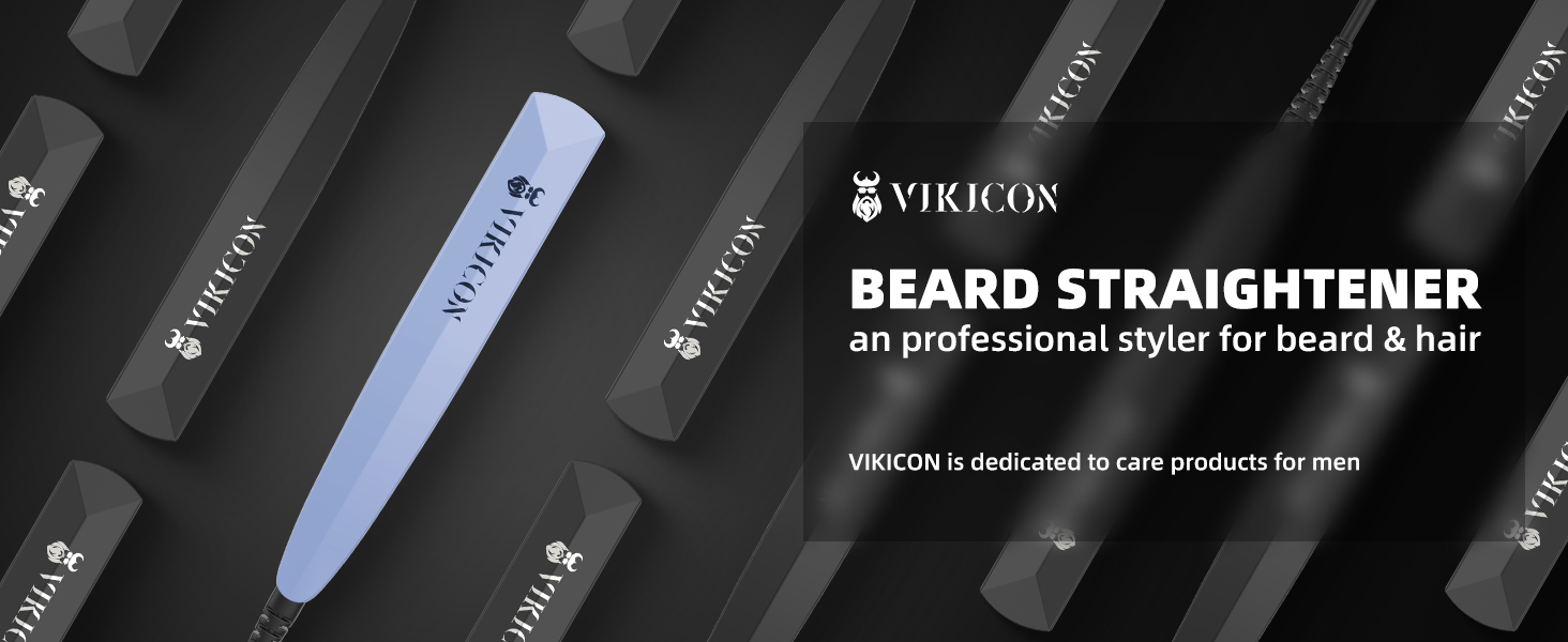 VIKICON Men's Beard Straightener - Mini Electric Beard Flat Iron, 30s Style Heated Brush Comb, Ionic Hair Straightener for Long & Short Beards (Blue)
