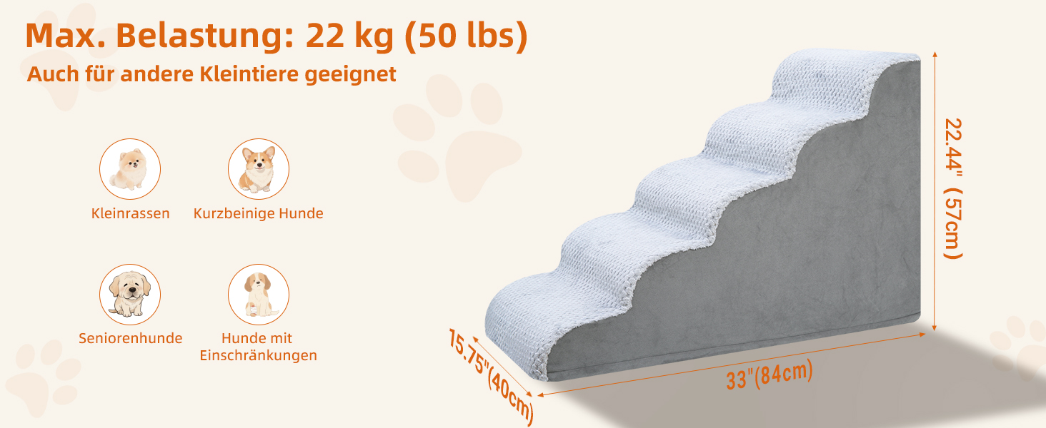 Східці для собак KSIIA на 3 сходинки, 40 см, сірі. Ідеально для маленьких собак та котів, підходять для ліжка, дивану, софи та авто. Розміри: 40x57x40 см