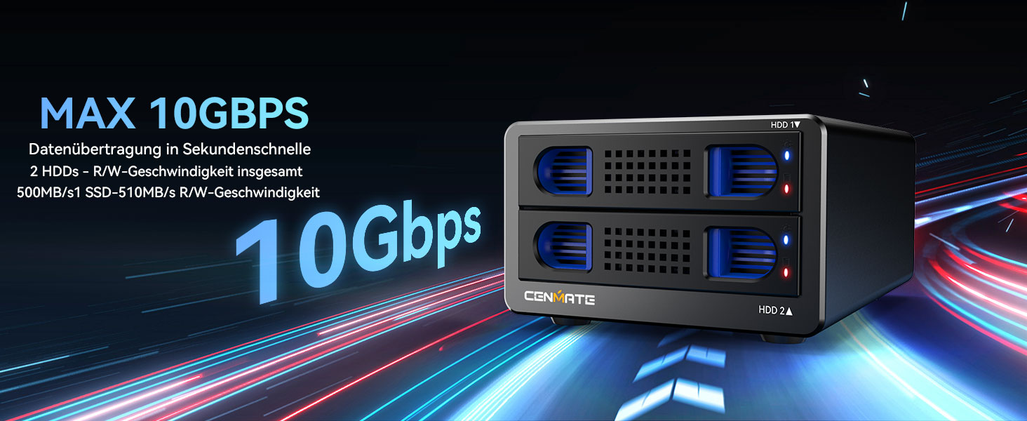 Зовнішній корпус для HDD/SSD CENMATE 802TC, 2 слоти 2.5/3.5 SATA, 10Gbps, USB 3.2 Type-A/C, з охолодженням та Hot Swap