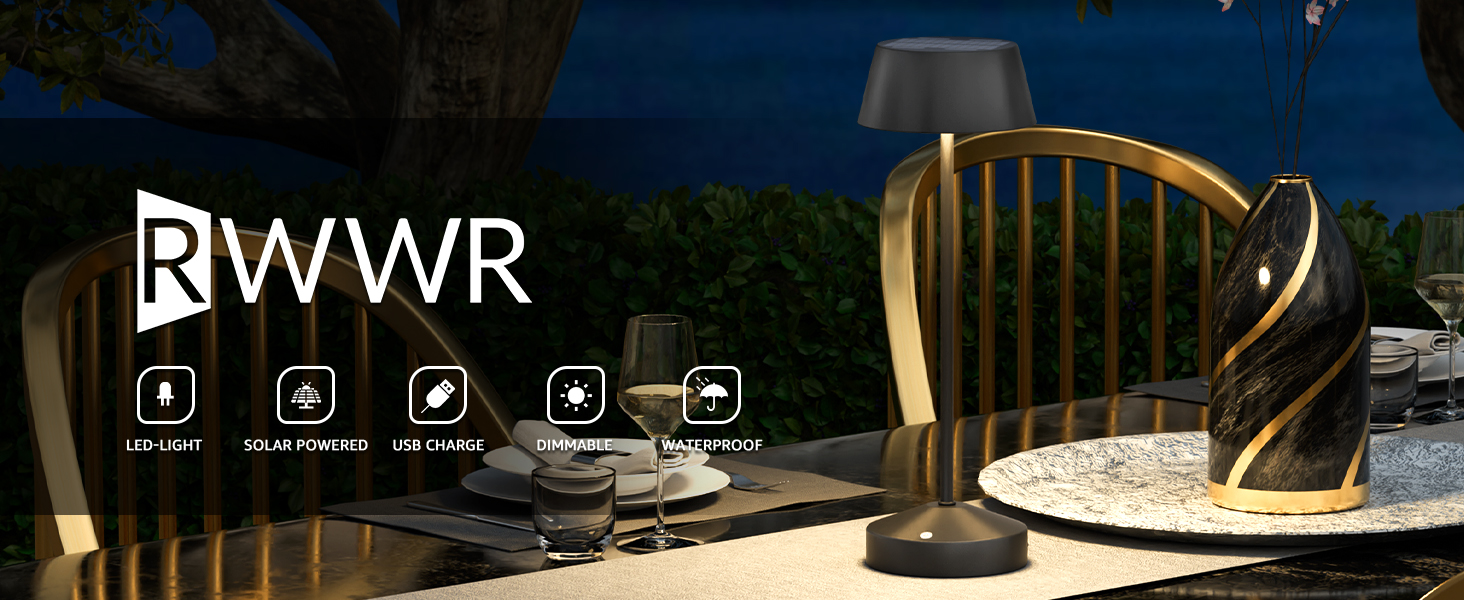 Світлодіодні настільні лампи сонячні LED 2 шт. для вулиці 3000K з сенсорним вимикачем, акумуляторні, димовані, IP44 для кемпінгу, саду, балкону, тераси