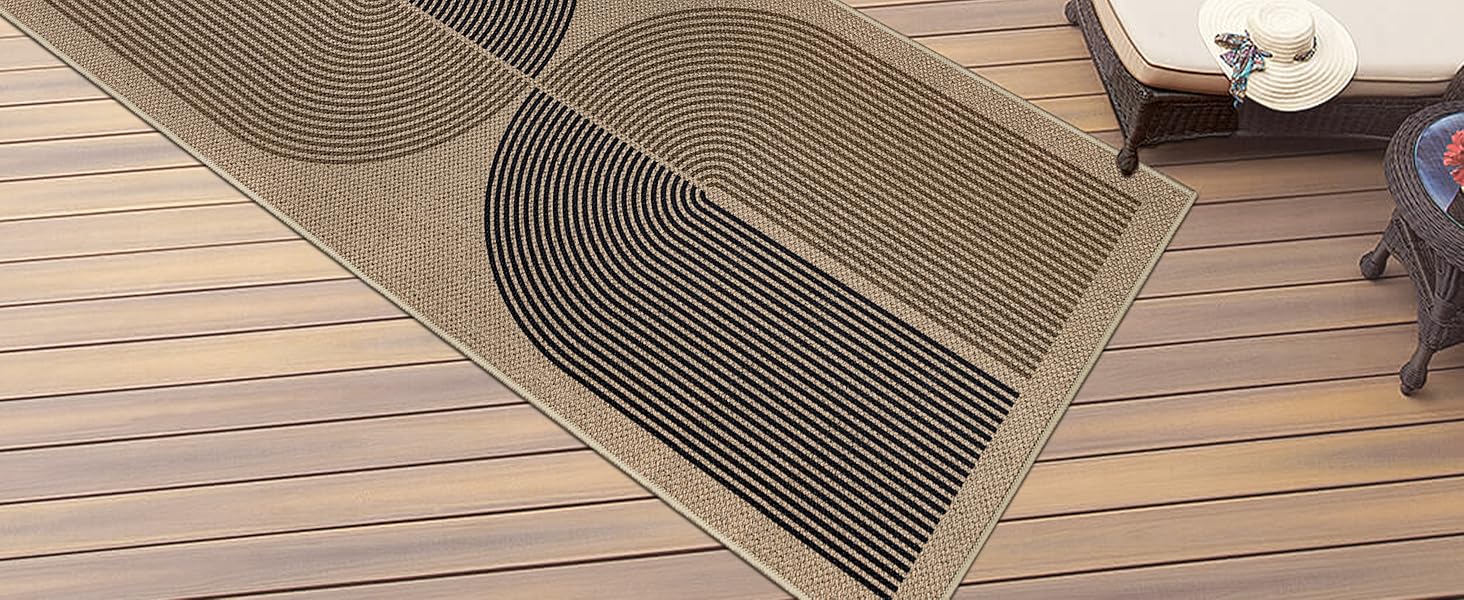 Килимок для підлоги 80x200 см з джуту - чорно-коричневий, неслизький, для кухні, коридору, спальні, балкону