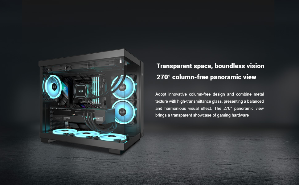 Корпус ПК Tower ATX C3T500 ARGB від PCCOOLER: 6 вентиляторів ARGB, підтримка RTX 40, подвійне скляне бокове вікно, чорний колір