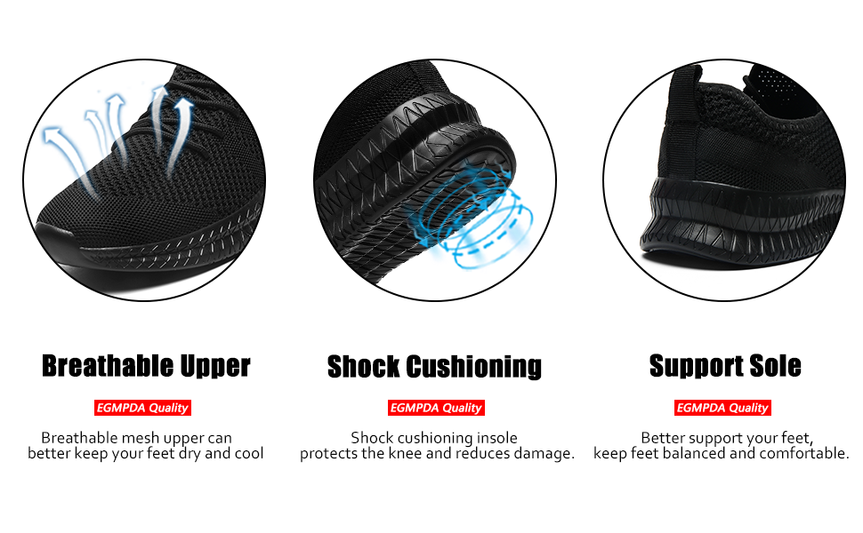Жіночі кросівки для ходьби, бігу та трекінгу EGMPDA - зручні та легкі, чорного кольору