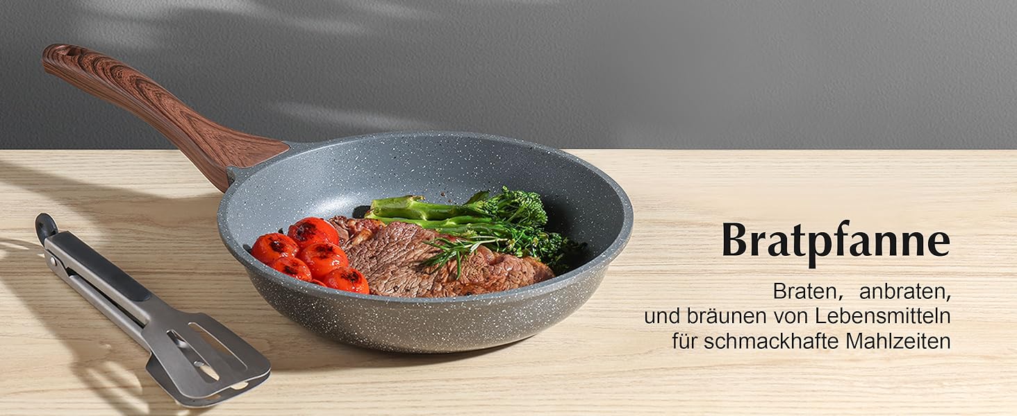 Набір посуду SENSARTE з антипригарним покриттям 13 предметів, гранітний, з кришками та силіконовими інструментами, сірий