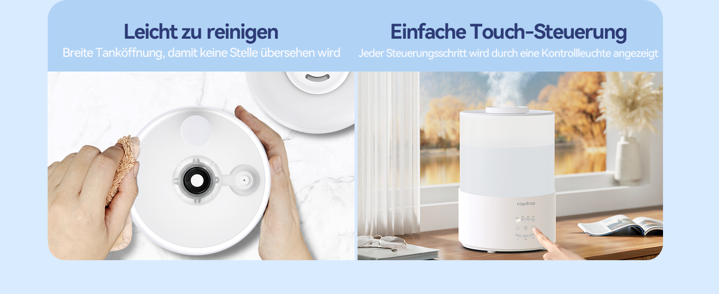 Ультразвуковий зволожувач повітря Raydrop 3L з аромадифузором та LED-підсвіткою, для спальні, дитячої кімнати та великих приміщень