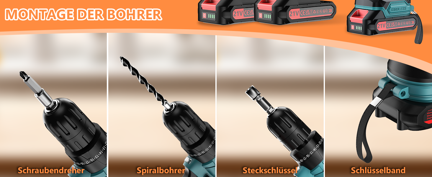 Акумуляторний шурупокрут-дрель 21V з акумулятором 4000mAh, 45Nm, 25+3 ступені, 2 швидкості, LED, 2 акумулятори 2.0Ah та зарядний пристрій, для дому та саду, DIY проєкти (Блакитний)