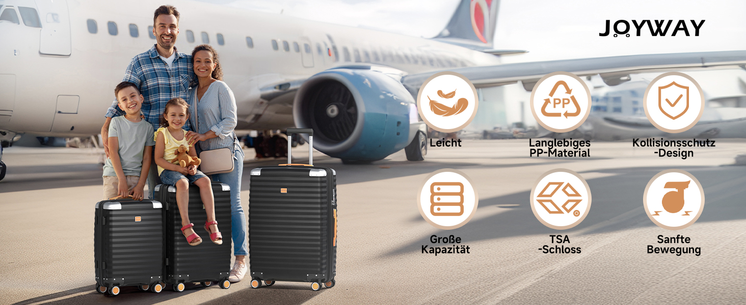 Набір валіз Joyway 3 шт. з жорстким корпусом, легкий, PP, TSA замок, 4 колеса, рожеве золото, 20'+24'+28'