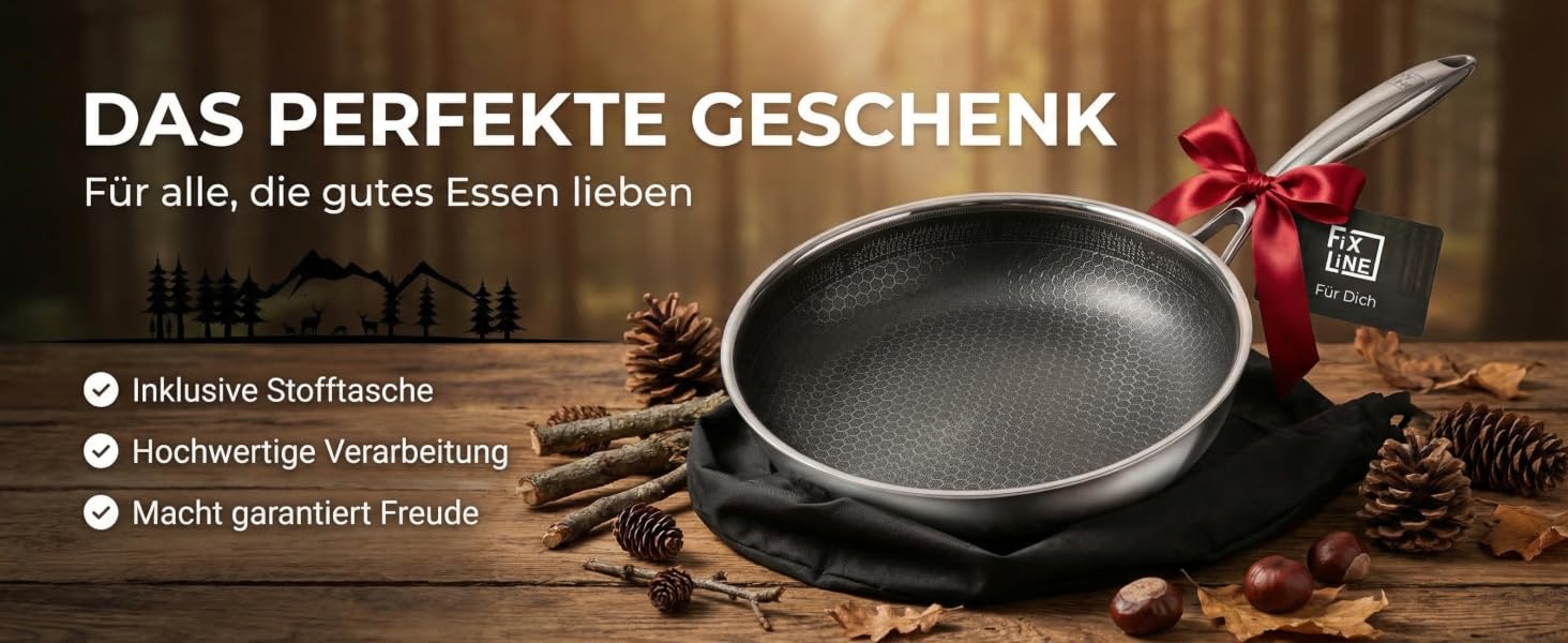 Сковорода FIXLINE Black Forest 28 см з антипригарним покриттям без PFAS - для всіх плит, включаючи індукцію, та духовки (до 230°C)