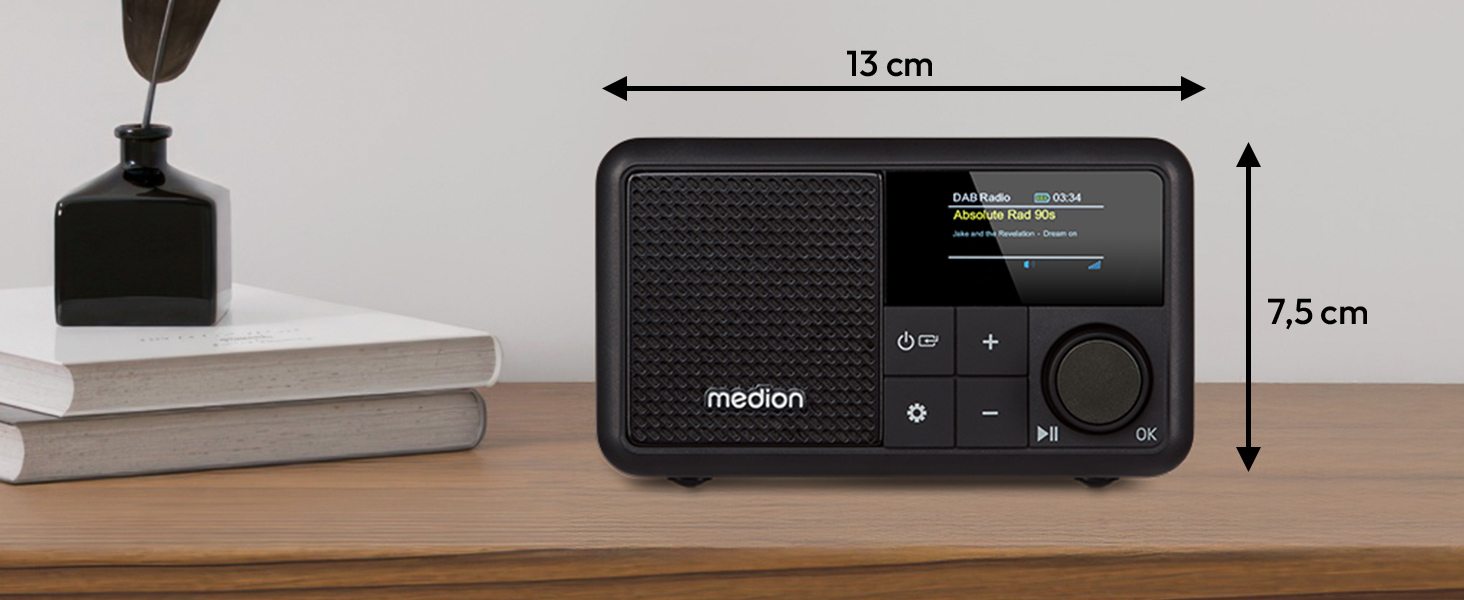 MEDION S66822 Портативне міні-радіо DAB+ з Bluetooth, акумулятор до 6,5 годин, дисплей, телескопічна антена, таймер сну, будильник, AUX, USB-C, зелений (чорний)
