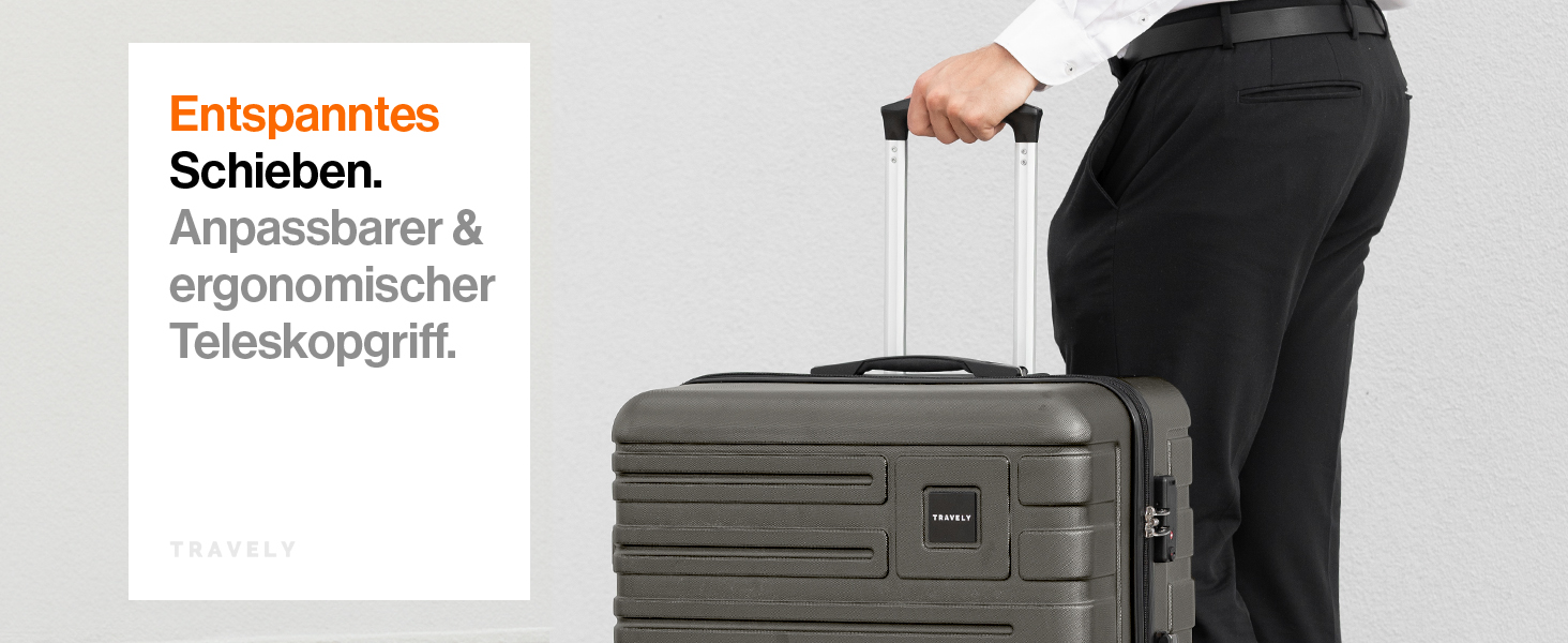 Валіза Travely з полікарбонату, 67 см, 60 л - міцний валіза з TSA замком, для подорожей, сірий колір