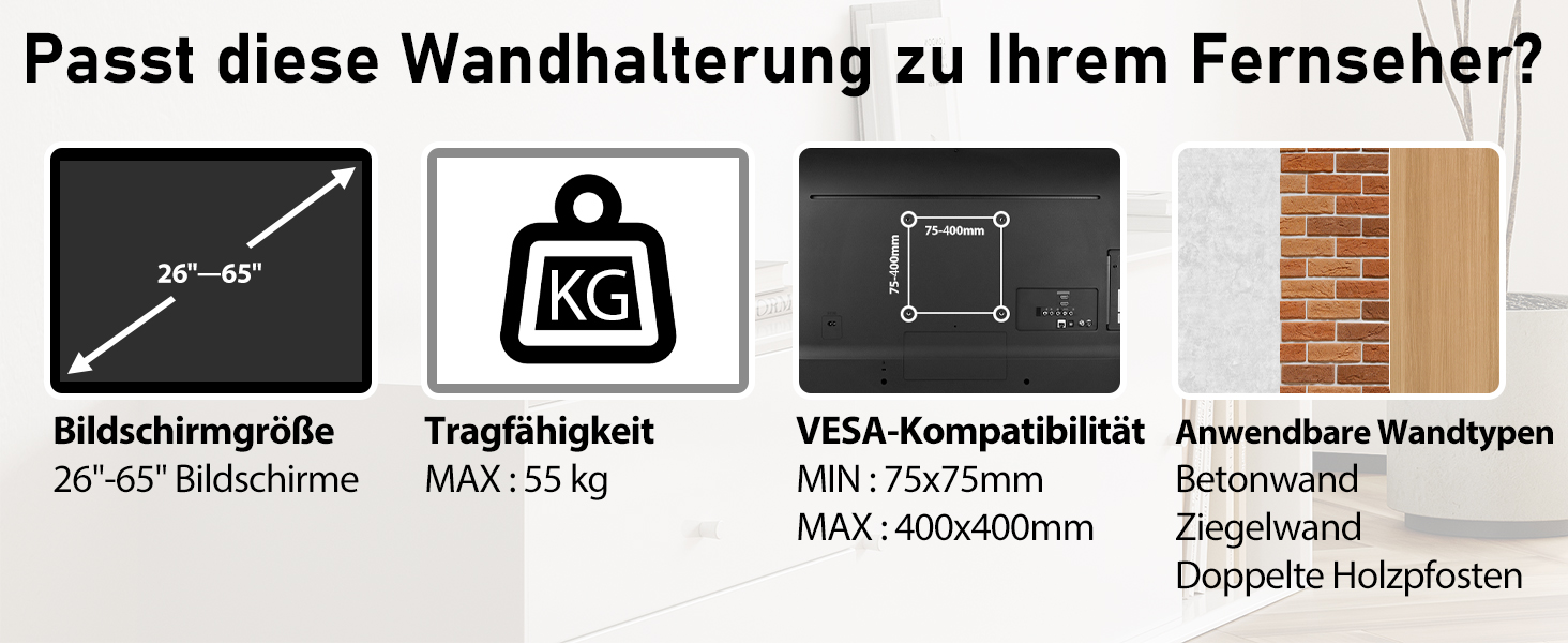 Кріплення для телевізора BONTEC, нахильний тримач Ultraslim для LCD/LED/Plasma телевізорів (23-65 дюймів), VESA 400x400, до 45кг