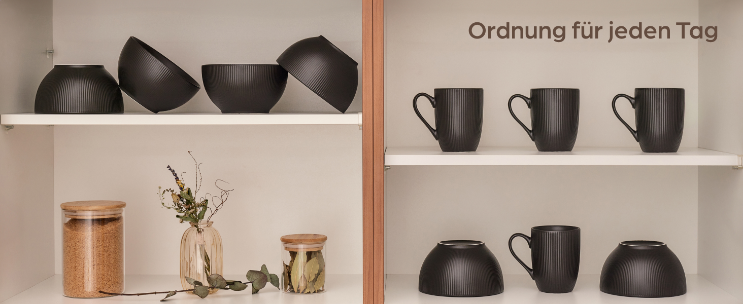 Набір мисок для мюслі Praknu (6 шт.) 700 мл - кераміка, чорний матовий - для супу, салату, мюслі. Можна використовувати в мікрохвильовій печі та мити в посудомийній машині.