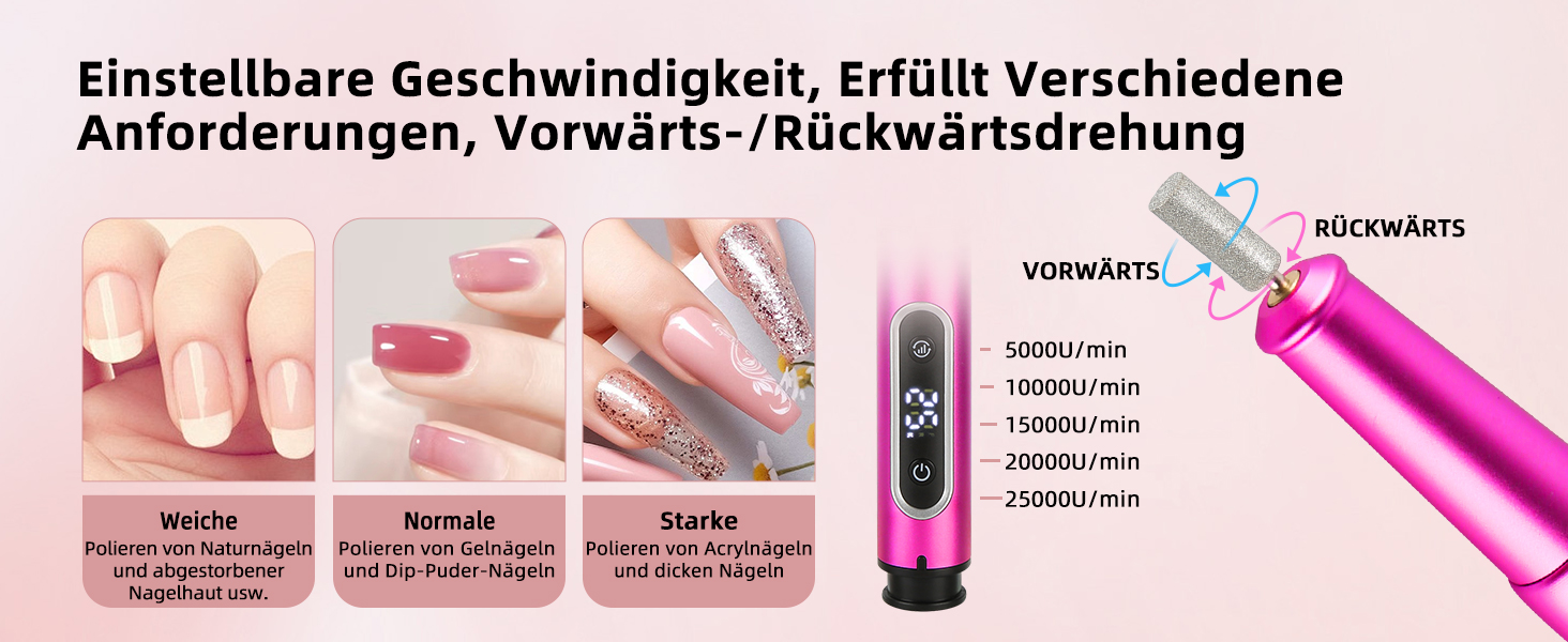 Електричний набір для манікюру та педикюру Nagelfräser: бездротовий фрезер, 5 швидкостей, USB, для гелю, акрилу, Shellac