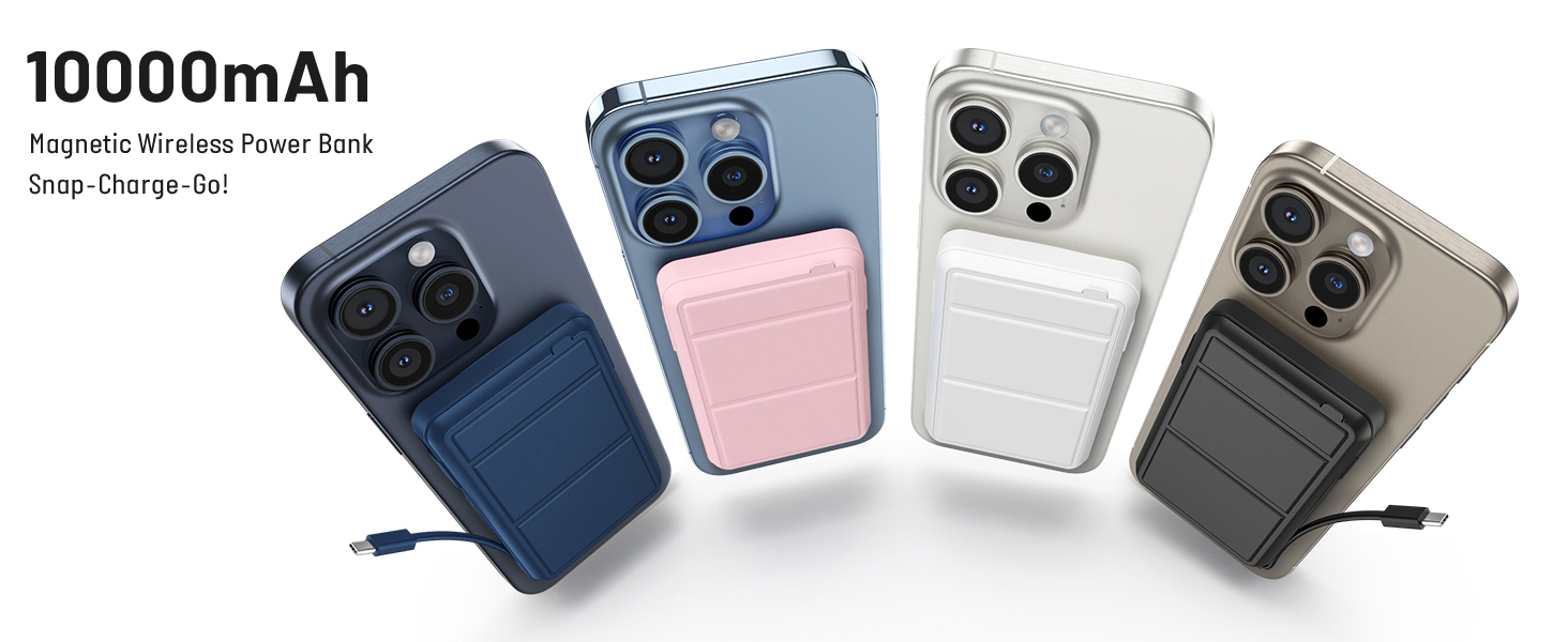 Power Bank Azmuth для iPhone з MagSafe, 10000mAh, бездротова зарядка, LED дисплей, білий (рожевий)