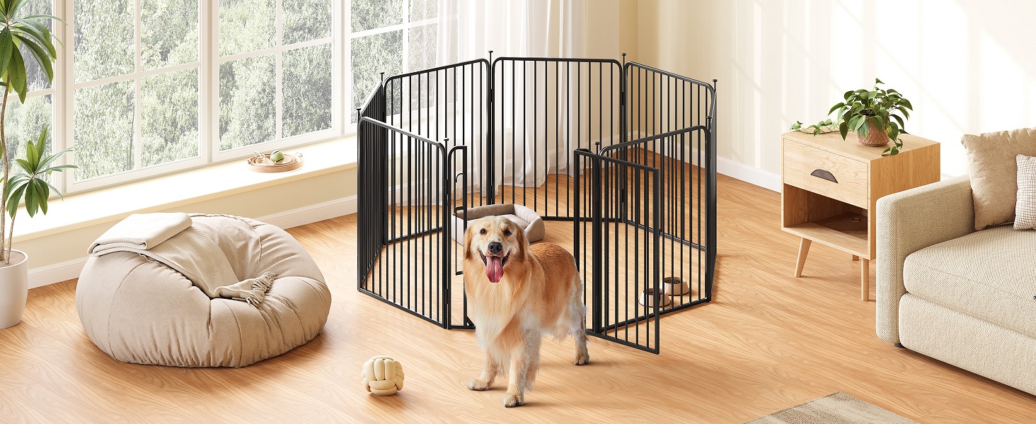 Вольєр для цуценят Yaheetech 24-секційний з замком, тихі труби, захист для підлоги, посилені металеві дроти, 80 см, для квартири та саду